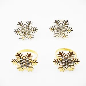 Silver gold snowflake napkin rings set rhinestone dining table decor for wedding Christmas party