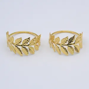 Gold metal leaf napkin rings for dining table elegant table setting napkin holder 2pcs