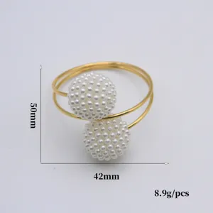 Gold metal pearl napkin ring detail, 50x42mm bayberry pearl table setting decor piece.