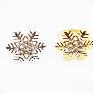 Close-up of sparkling rhinestone snowflake napkin ring detail for holiday table decor.