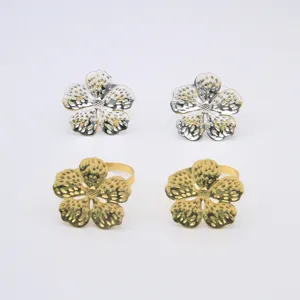 Alloy flower napkin rings table decor set, elegant gold and silver floral napkin holders.