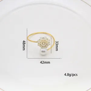 Luxury pearl flower napkin ring wedding table decor metal napkin holder 48mm elegant