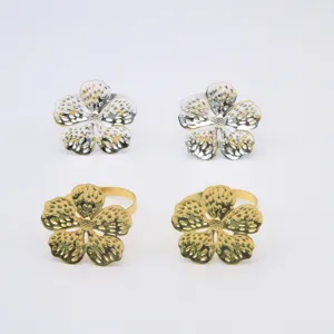 Metal flower napkin rings set gold and silver table decor dining accessories elegant