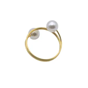 Goldene Feder Doppel Perle Serviettenring elegante Hotel Tischdeko Halterung Set Neu