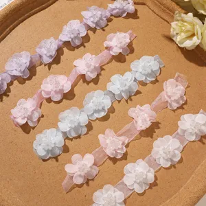 Fleurs à cinq pétales en mousseline perlée couleur macaron accessoires de coiffure DIY