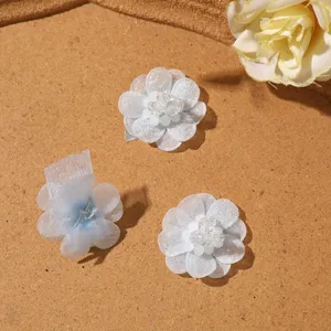 Fleur à cinq pétales en mousseline douce perles double couche pour accessoire cheveux DIY