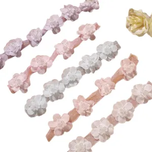 Macaron couleur unie doux mousseline perlé cinq pétales fleurs DIY accessoire de cheveux
