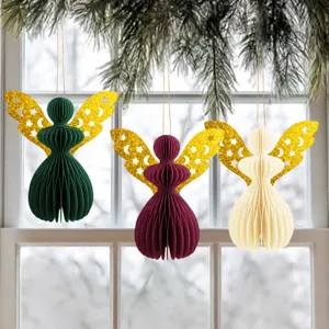 Engel Honingraatbal Hangend Ornament Glittervleugels Voor Kerstmis Bruiloft Baby Shower Feest Tafel Decoratie