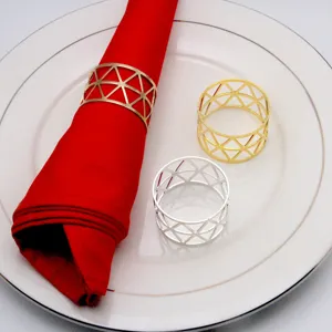 Minimalist Metal Hollow Out Napkin Rings Gold Silver KC Gold Geometric Napkin Buckle Holder For Wedding Table Home Kitchen Decor