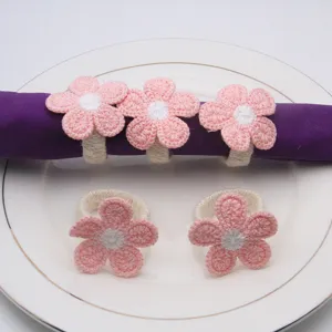 Handmade Wool Fabric Five Petal Flower Napkin Ring Woven Napkin Holder For Hotel Dining Table Kitchen Decor