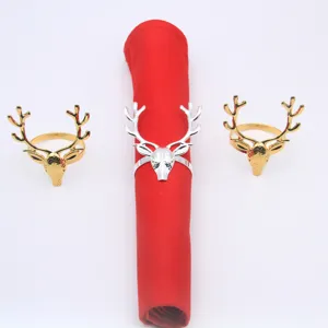 Christmas Deer Head Napkin Ring Metal Gold Silver Table Decor Napkin Buckle For Wedding Party Dinner Table Setting
