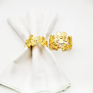 Gold Metal Flower Leaf Napkin Rings Elegant Table Setting Napkin Buckle Holders For Wedding Banquet Hotel Home Table Decor