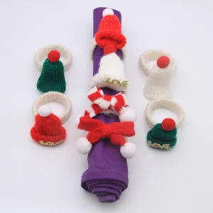 Anelli per Tovaglioli con Cappello Lavorato a Maglia di Natale Decorazione Tavola Festa Festiva Simpatiche Fibbie per Hotel