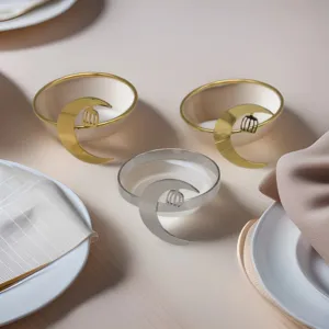 Elegant alloy napkin rings with crescent moon design, perfect for luxury party table settings.