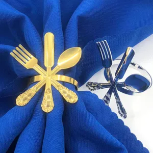 Metal cutlery shape napkin ring gold and silver napkin holder for hotel table decoration