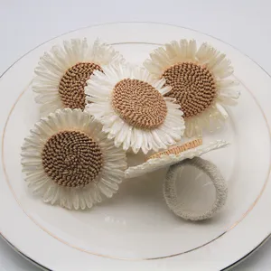 Servilletero de Girasol Tejido de Paja Hecho a Mano Soporte de Servilleta de Flor Para Decoración de Fiesta de Boda de Hotel