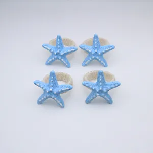 Resin ocean style blue starfish napkin ring holder set of four elegant detail view item