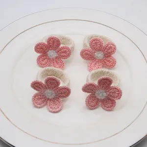 Handmade crochet five-petal flower napkin ring fabric hotel table decor set of four.