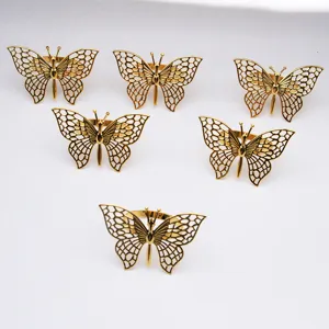 Goldene Metall Schmetterling Serviette Ringe Set hohle Serviettenhalter Tischdeko 6 Stk