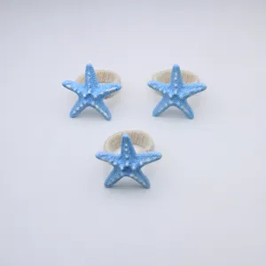 Blue starfish napkin rings set resin ocean style table decor for home hotel weddings