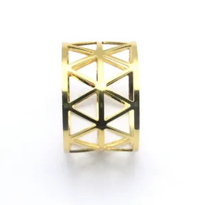 Details of the gold metallic geometric hollow napkin ring, elegant table decor for wedding.