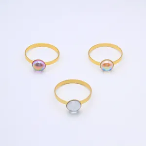Gold metal napkin rings with gemstone decor, 20mm table setting cloth ring for hotel decor.
