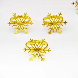 Golden snowflake napkin ring detail shot, elegant table decor accessory for parties.