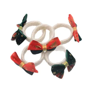 Christmas handmade bow cloth napkin rings set hemp rope table decoration accessories