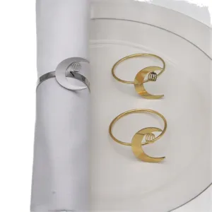Gold and silver moon napkin rings set elegant table decor for wedding party dinner 4pcs
