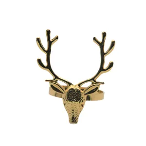 Gold reindeer napkin ring for Christmas dinner table decor, metal cloth rings holiday party.