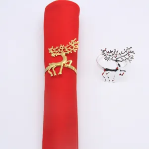 Light Luxury Christmas Deer Napkin Ring Alloy Metal Napkin Holder Gold Silver Table Decoration For Party Wedding Dinner