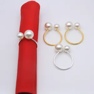 Metal Napkin Rings with Double Artificial Pearls Napkin Buckles Gold Silver Table Decor for Wedding Hotel Party