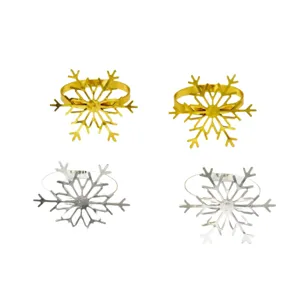 Christmas snowflake metal napkin rings gold and silver table decor holder set of four