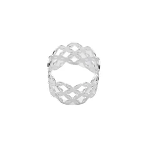 Silver hollow rhombus napkin ring for dining table, elegant metal table setting accessory.