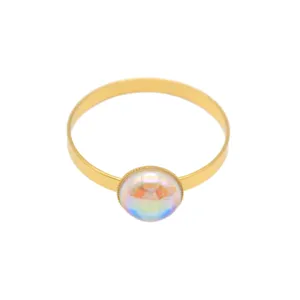 Gold metal napkin ring with 20mm iridescent cabochon stone for elegant hotel table decor.