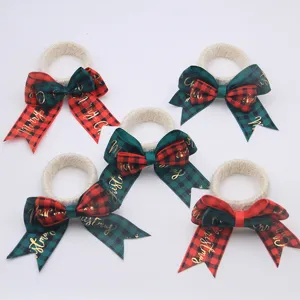 Set anelli per tovaglioli di Natale a quadri, porta tovaglioli fiocco rosso verde