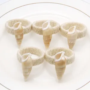 Ronds de serviette en coquillage naturel, corde de jute artisanale, lot de 5 pour table.