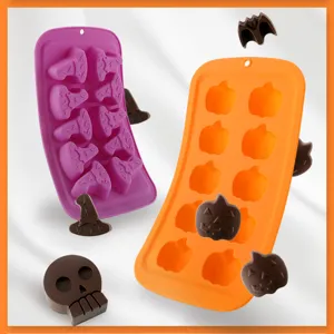 Set di stampi per cioccolato in silicone di Halloween, teglia flessibile per caramelle di zucca.