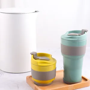 Set di tazza da caffè in silicone pieghevole portatile con vassoio di legno dettagli 1pc