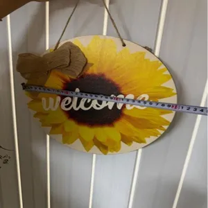Sonnenblume Holz Willkommen Schild rustikale Haustür Hängeplakette mit Jute Schleife Ernte