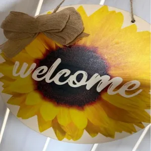 Sonnenblumen Holz Hängeschild mit Jute Schleife Willkommen Türschild für Wanddeko