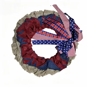 Patriotischer Jute Kranz für US Unabhängigkeitstag Stoff Tür Deko Hänger 37cm