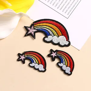 Geborduurd regenboog ster patch DIY kleding accessoires decoratieve badges set.
