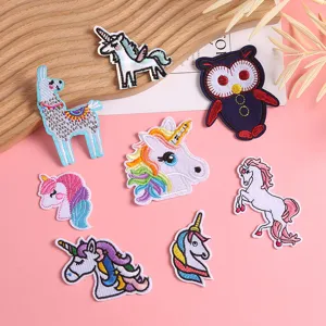 Süße Cartoon Einhorn Eule Alpaka Stickerei Flicken zum Aufbügeln Aufnähen Stoff Applikation DIY Kleidung Handwerk Reparatur Zubehör