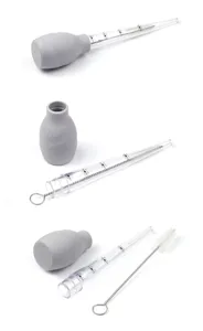 Turkey baster set with silicone bulb, clear graduated tube and cleaning brush for BBQ.