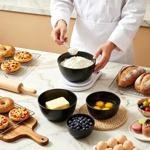 Ensemble de bols noirs modernes pour rangement de cuisine et pâtisserie, durable, vue détaillée