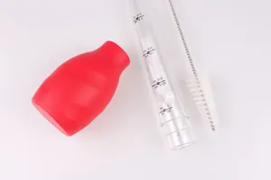 BBQ turkey baster cleaning brush set detail view, silicone bulb and graduated tube.