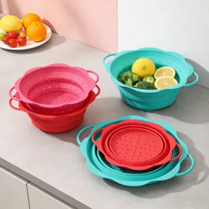 Collapsible silicone colander draining basket kitchen foldable fruit vegetable strainer