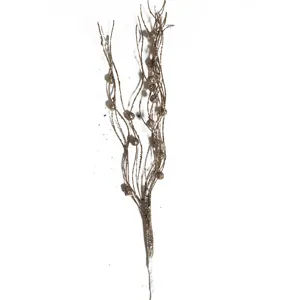 Gold glitter decorative twig branch detail view for holiday party home decor!