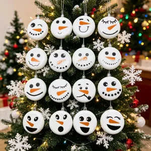Decorazione Sospesa per Albero di Natale Ornamenti Rotondi BIANCHI Con Adesivi Faccia da Pupazzo di Neve Forniture per Feste
